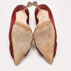 Pre Owned Manolo Blahnik Burgundy Satin Crystal Embellished Pointed Toe Pumps Size 36