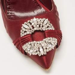 Pre Owned Manolo Blahnik Burgundy Satin Crystal Embellished Pointed Toe Pumps Size 36