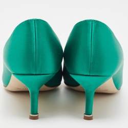 Pre Owned Manolo Blahnik Green Satin Hangisi Pumps Size 41.5