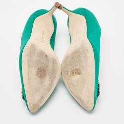 Pre Owned Manolo Blahnik Green Satin Hangisi Pumps Size 41.5
