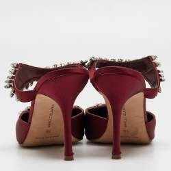 Manolo Blahnik Burgundy Satin Crystal Embellished Lurum Mules Size 38
