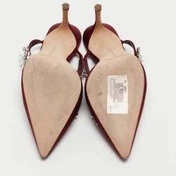Manolo Blahnik Burgundy Satin Crystal Embellished Lurum Mules Size 38
