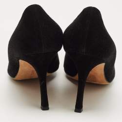 Pre Owned Manolo Blahnik Black Suede Flower Applique Pointed Toe Pumps Size 37.5