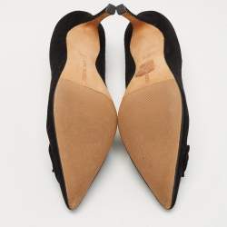 Pre Owned Manolo Blahnik Black Suede Flower Applique Pointed Toe Pumps Size 37.5