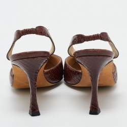 Manolo Blahnik Brown Croc Embossed Leather Slingback Pumps Size 35.5