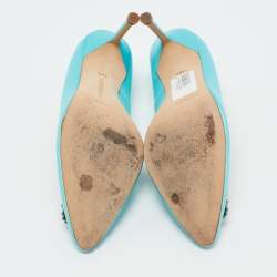 Pre Owned Manolo Blahnik Blue Satin Hangisi Pumps Size 38.5