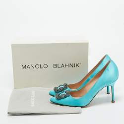 Pre Owned Manolo Blahnik Blue Satin Hangisi Pumps Size 38.5