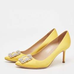 Manolo Blahnik Yellow Satin Hangisi Pumps Size 39