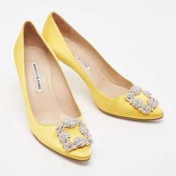 Manolo Blahnik Yellow Satin Hangisi Pumps Size 39