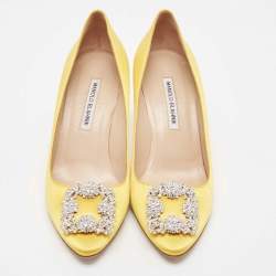 Manolo Blahnik Yellow Satin Hangisi Pumps Size 39