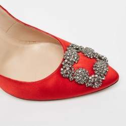 Manolo Blahnik Red Satin Hangisi Pumps Size 39