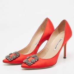 Manolo Blahnik Red Satin Hangisi Pumps Size 39