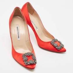 Manolo Blahnik Red Satin Hangisi Pumps Size 39