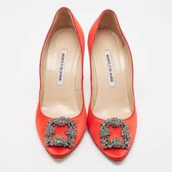 Manolo Blahnik Red Satin Hangisi Pumps Size 39