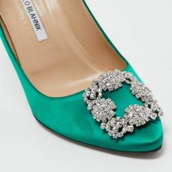 Manolo Blahnik Green Satin Hangisi Pumps Size 39
