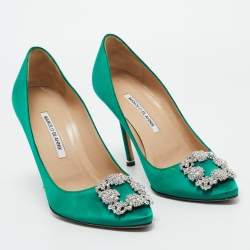Manolo Blahnik Green Satin Hangisi Pumps Size 39