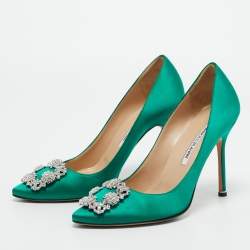 Manolo Blahnik Green Satin Hangisi Pumps Size 39