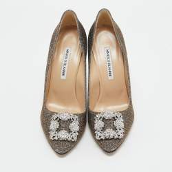 Manolo Blahnik Metallic Lurex Fabric Hangisi Pumps Size 39