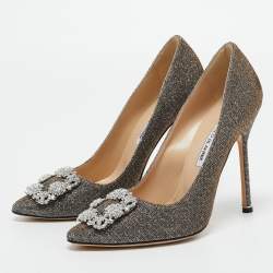 Manolo Blahnik Metallic Lurex Fabric Hangisi Pumps Size 39