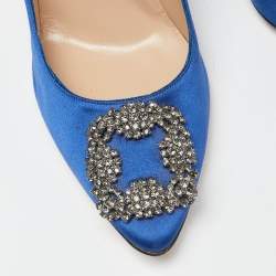 Manolo Blahnik Blue Satin Hangisi Pumps Size 42