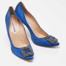 Manolo Blahnik Blue Satin Hangisi Pumps Size 42