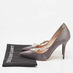 Pre Owned Manolo Blahnik Grey Satin Nadira Pumps Size 38