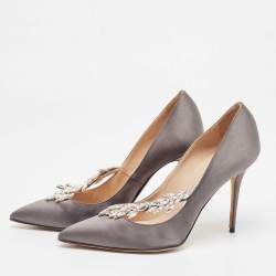Pre Owned Manolo Blahnik Grey Satin Nadira Pumps Size 38