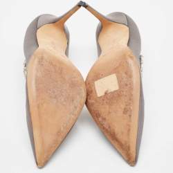 Pre Owned Manolo Blahnik Grey Satin Nadira Pumps Size 38