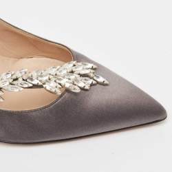 Pre Owned Manolo Blahnik Grey Satin Nadira Pumps Size 38