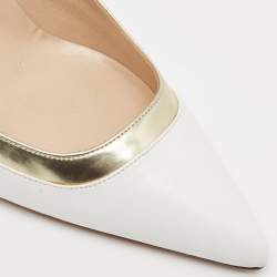 Manolo Blahnik White/Gold Leather Pointed Toe Pumps Size 40