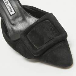 Pre Owned Manolo Blahnik Black Suede Maysale Mules Size 38.5