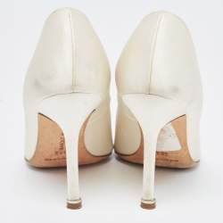 Pre Owned Manolo Blahnik Off White Satin Hangisi Pumps Size 35.5