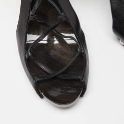 Pre Owned Manolo Blahnik Black Leather Ankle Wrap Sandals Size 41