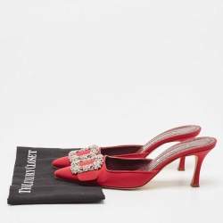 Manolo Blahnik Red Fabric Hangisi Mules Size 39.5