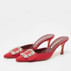 Manolo Blahnik Red Fabric Hangisi Mules Size 39.5
