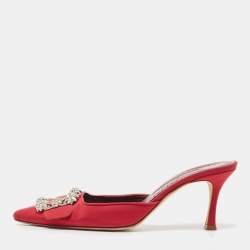 Manolo Blahnik Red Fabric Hangisi Mules Size 39.5