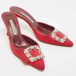Manolo Blahnik Red Fabric Hangisi Mules Size 39.5
