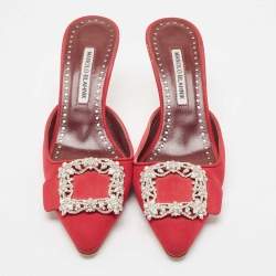 Manolo Blahnik Red Fabric Hangisi Mules Size 39.5