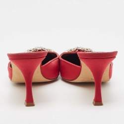 Manolo Blahnik Red Fabric Hangisi Mules Size 39.5