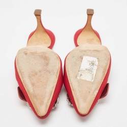 Manolo Blahnik Red Fabric Hangisi Mules Size 39.5