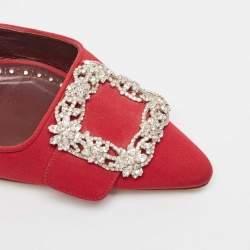 Manolo Blahnik Red Fabric Hangisi Mules Size 39.5