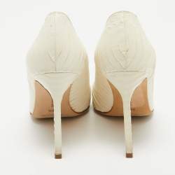Pre Owned Manolo Blahnik Off White Python Pointed Toe Pumps Size 36.5
