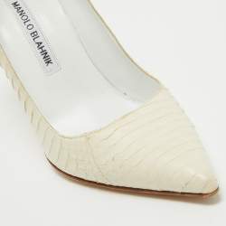 Pre Owned Manolo Blahnik Off White Python Pointed Toe Pumps Size 36.5