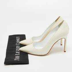 Pre Owned Manolo Blahnik Off White Python Pointed Toe Pumps Size 36.5