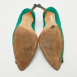 Pre Owned Manolo Blahnik Green Satin Hangisi Pumps Size 38