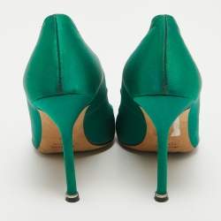 Pre Owned Manolo Blahnik Green Satin Hangisi Pumps Size 38