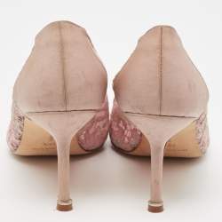 Pre Owned Manolo Blahnik Pink Lace and Mesh Hangisi Pumps Size 38.5