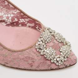 Pre Owned Manolo Blahnik Pink Lace and Mesh Hangisi Pumps Size 38.5