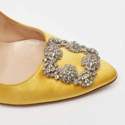 Pre Owned Manolo Blahnik Yellow Satin Hangisi Pumps Size 38.5