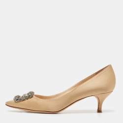 Manolo Blahnik Gold Satin Hangisi Pumps Size 42